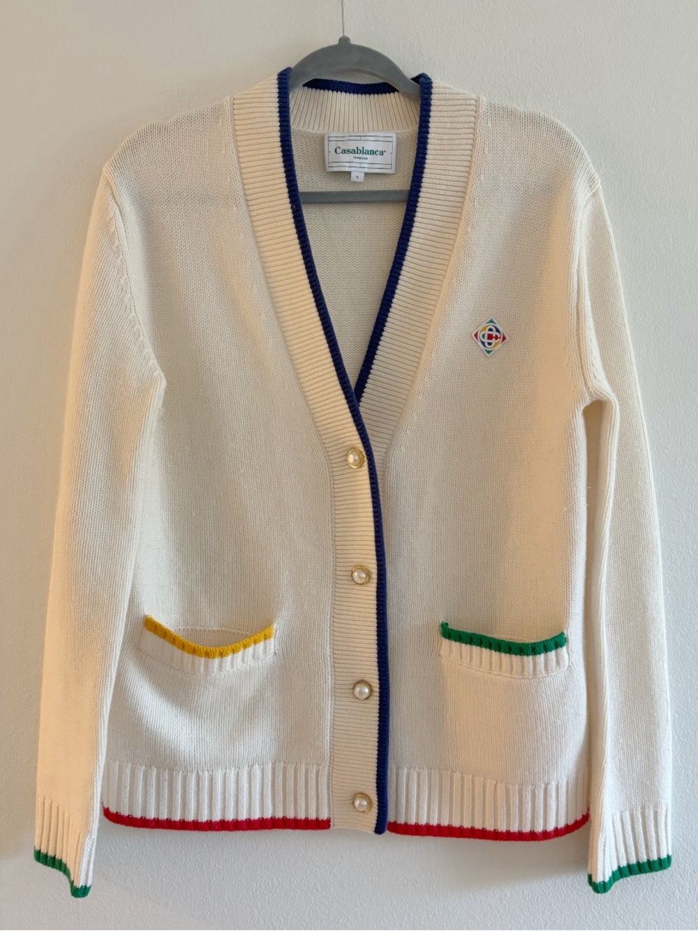 Casablanca Tennis Club Merino Wool & Cashmere Cardigan Pearl Buttons Size Small